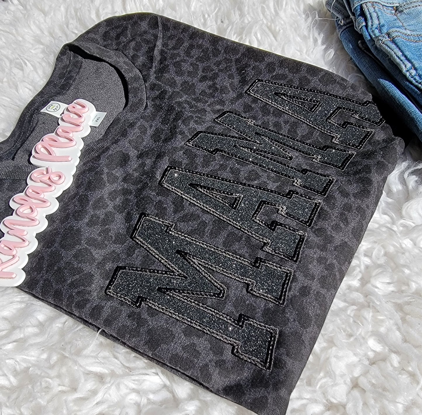 Black Leopard Sparkle MAMA Tee