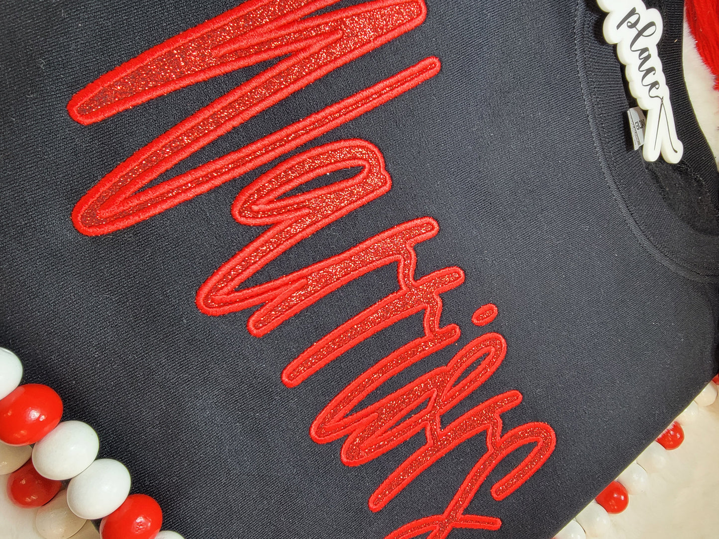 Warriors Satin Script Sparkle Crewneck