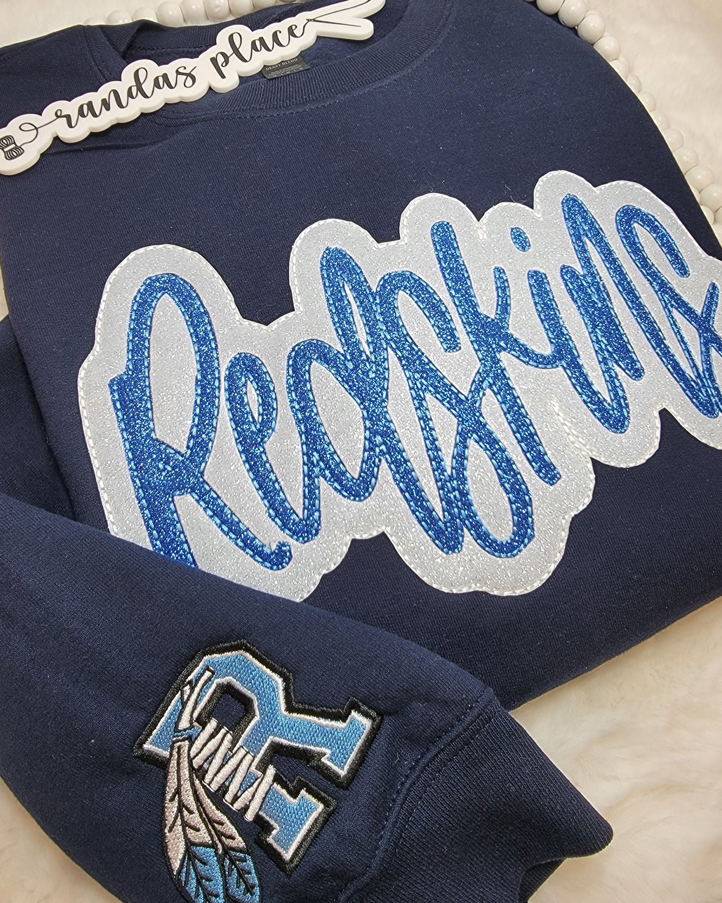 Robinson Redskins Script Sparkle Crewneck