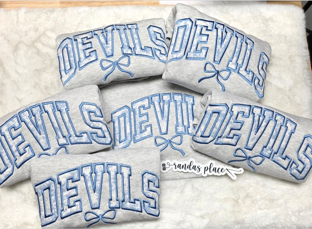 Devils Bow Light Blue Floral Applique Crewneck