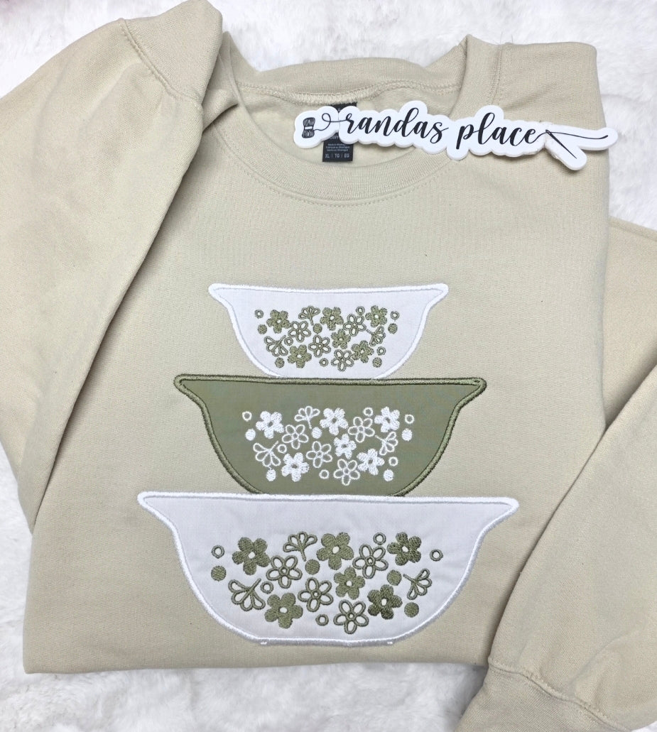 Floral Vintage Bowl Embroidered Floral Crewneck