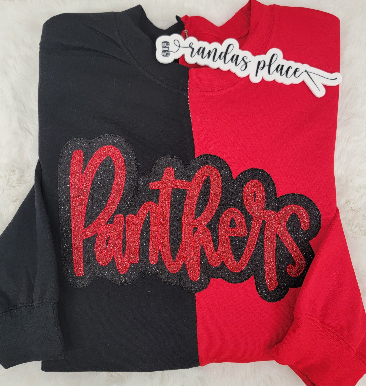 Panthers Split Sparkle Black & Red Crewneck
