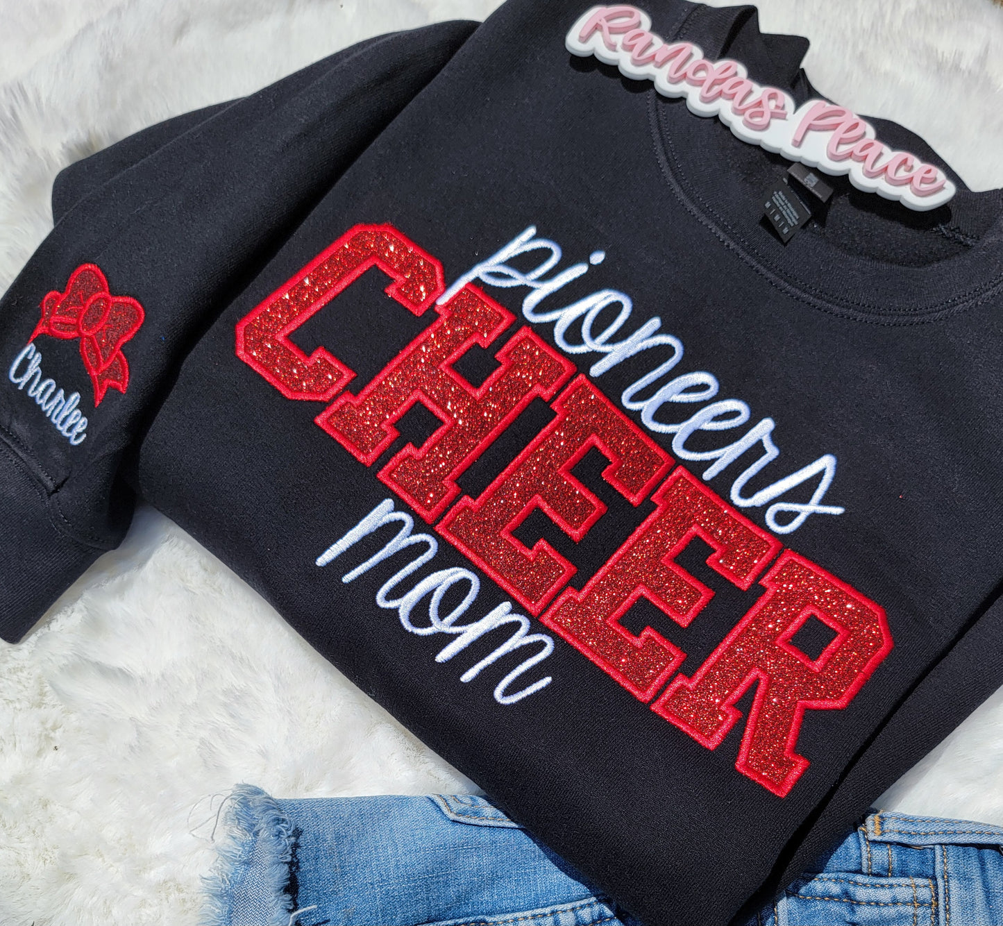 Pioneers Cheer Mom Sparkle Crewneck/Tee