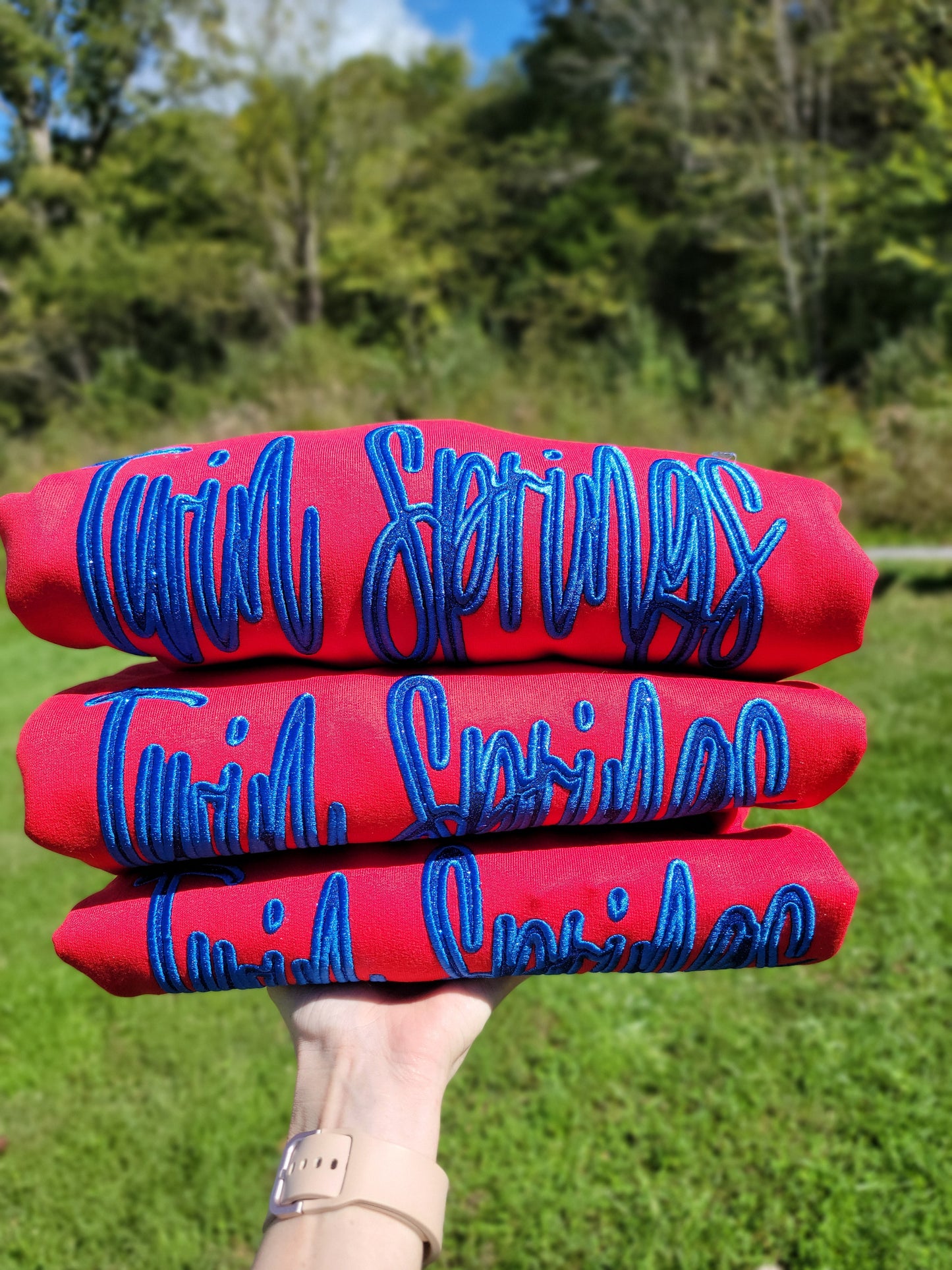 Twin Springs Satin Script Sparkle Crewneck