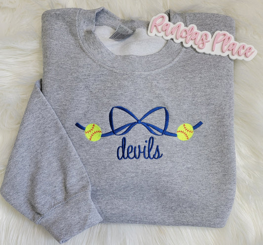 Devils Softball Bow Crewneck