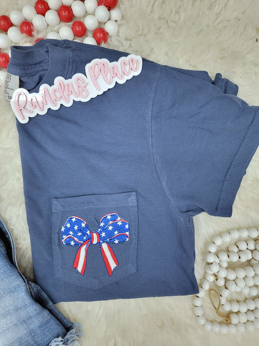 American Flag Bow Pocket Tee