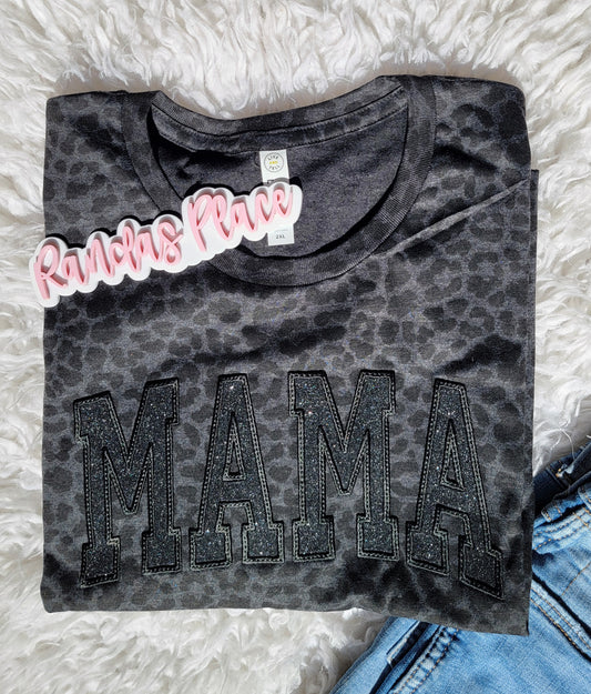 Black Sparkle Leapord MAMA Tee