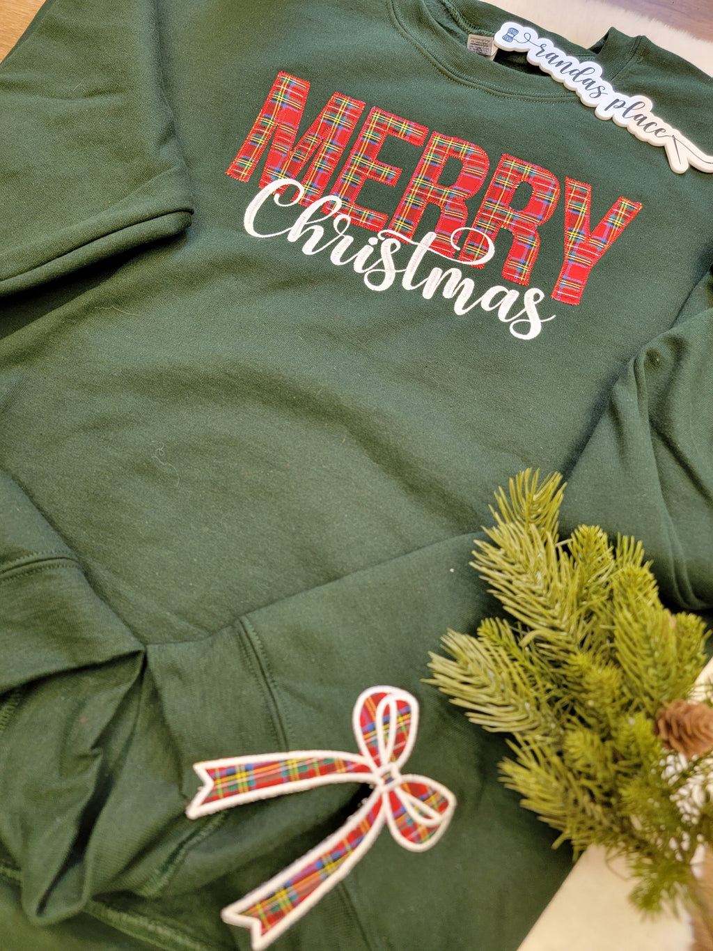 Merry Christmas Plaid Split Side Bow Crewneck