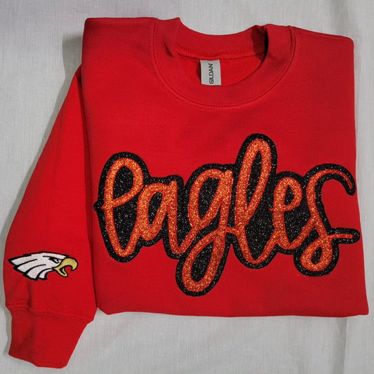 Red Sparkle Cursive Eagles Sparkle Crewneck