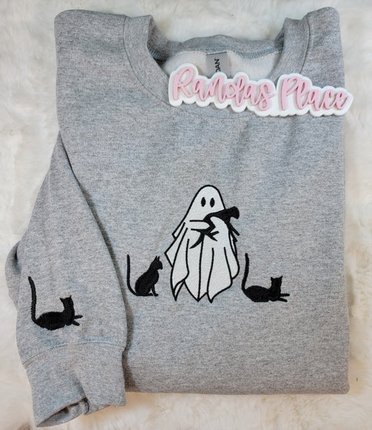 Ghost with Cat Halloween Sweatshirt