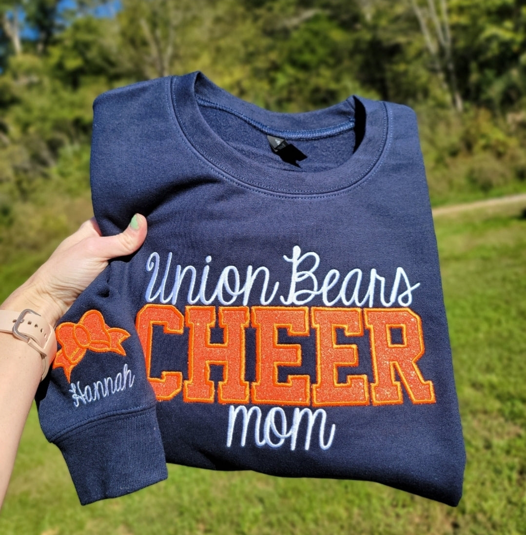 Union Bears Cheer Mom Sparkle Crewneck