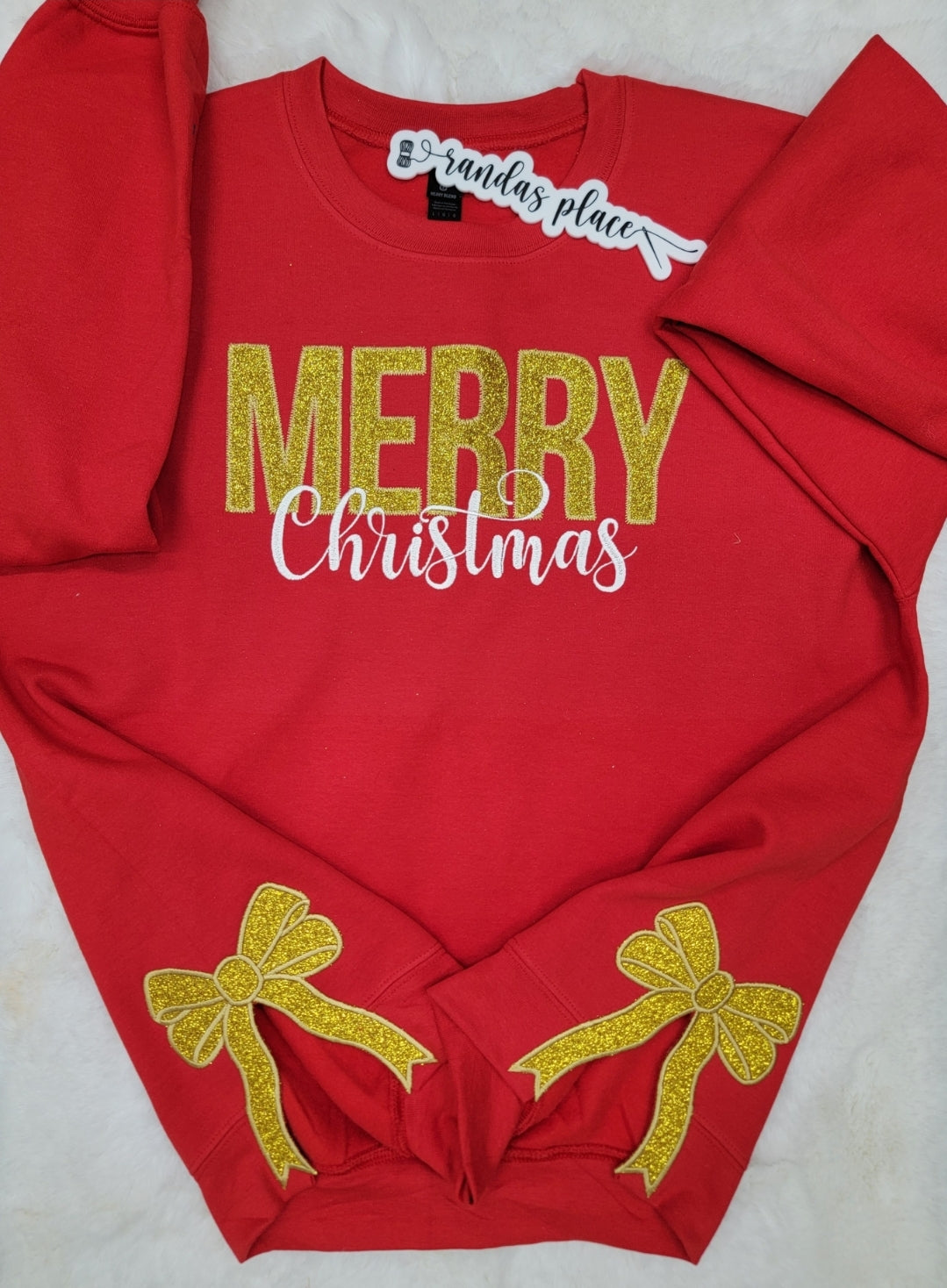 Merry Christmas Sparkle Split Side Bow Crewneck