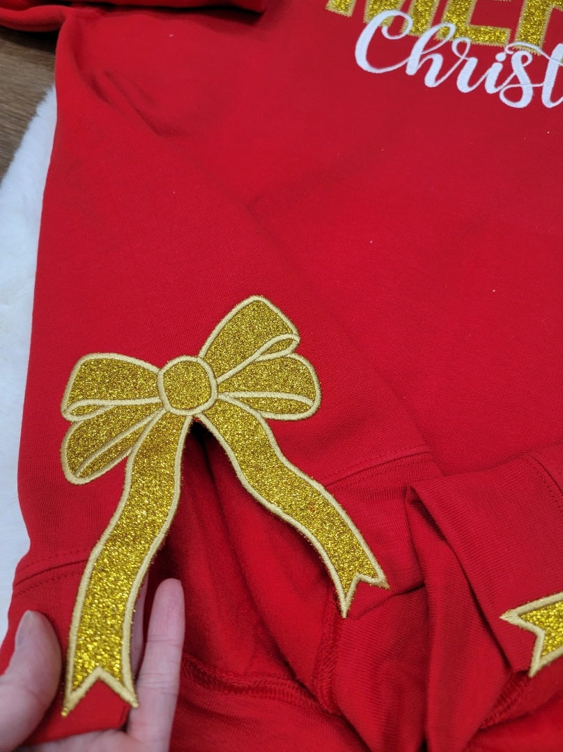 Merry Christmas Sparkle Split Side Bow Crewneck