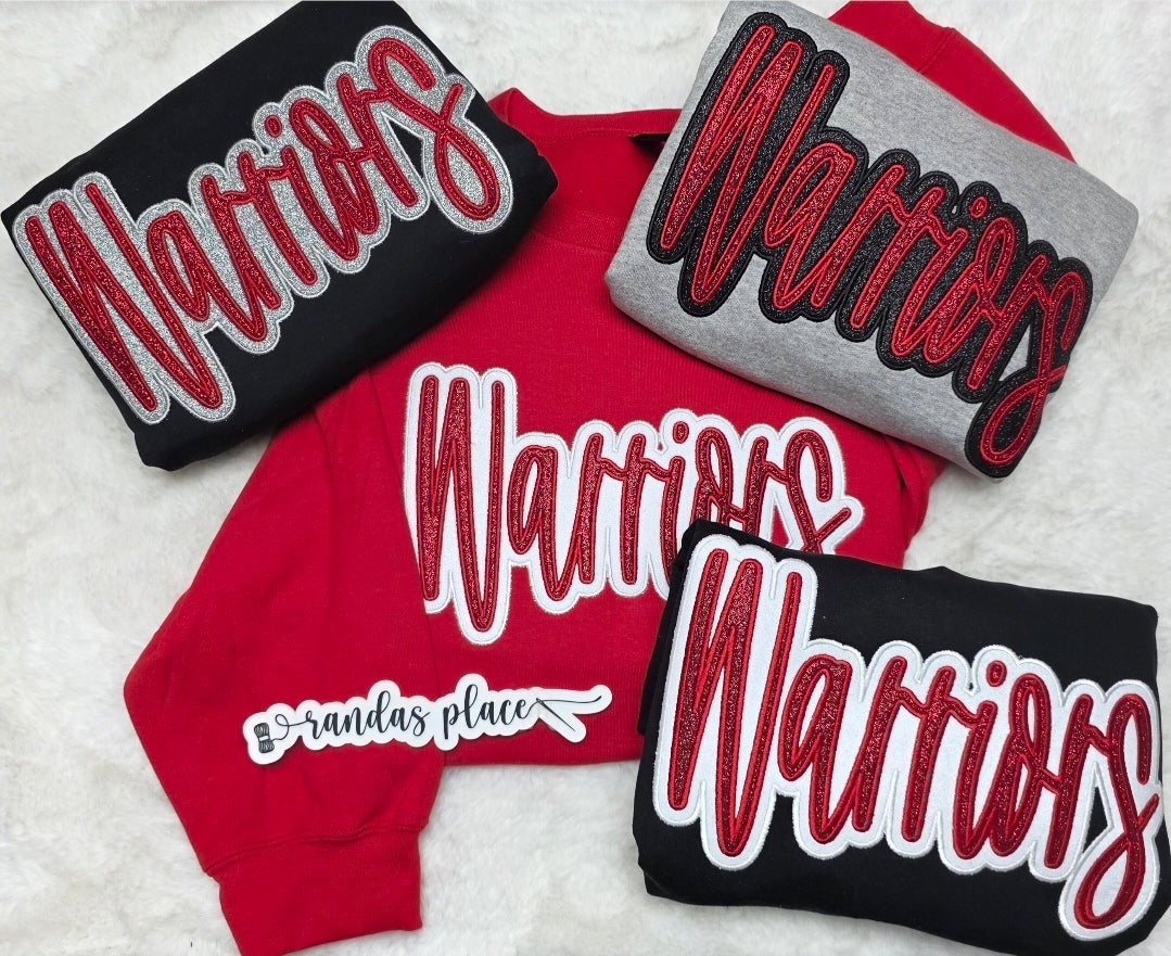 Warriors Satin Script Sparkle Crewneck