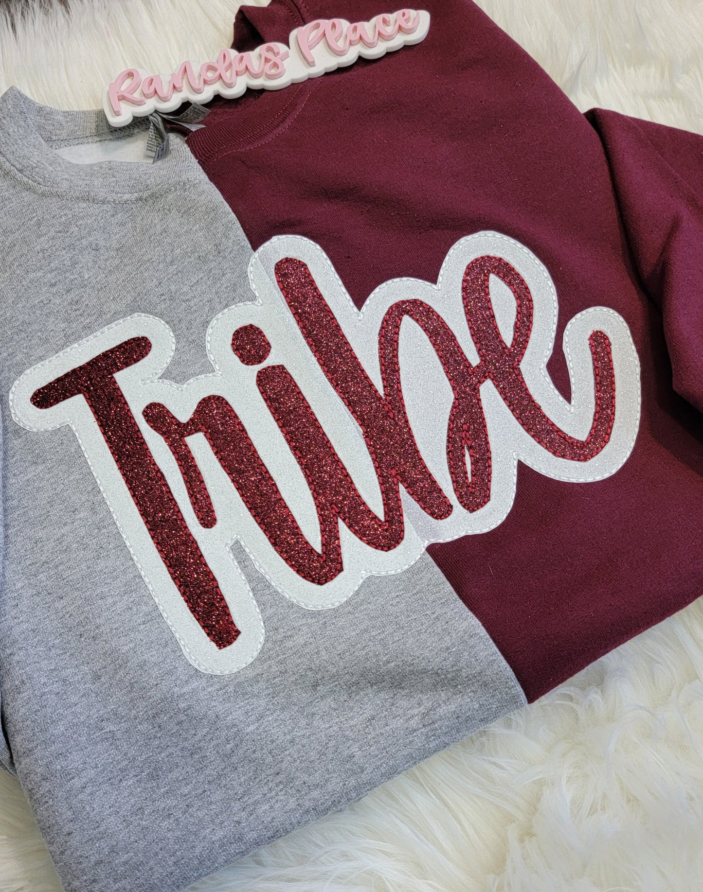 Tribe Cursive Split Sparkle Crewneck