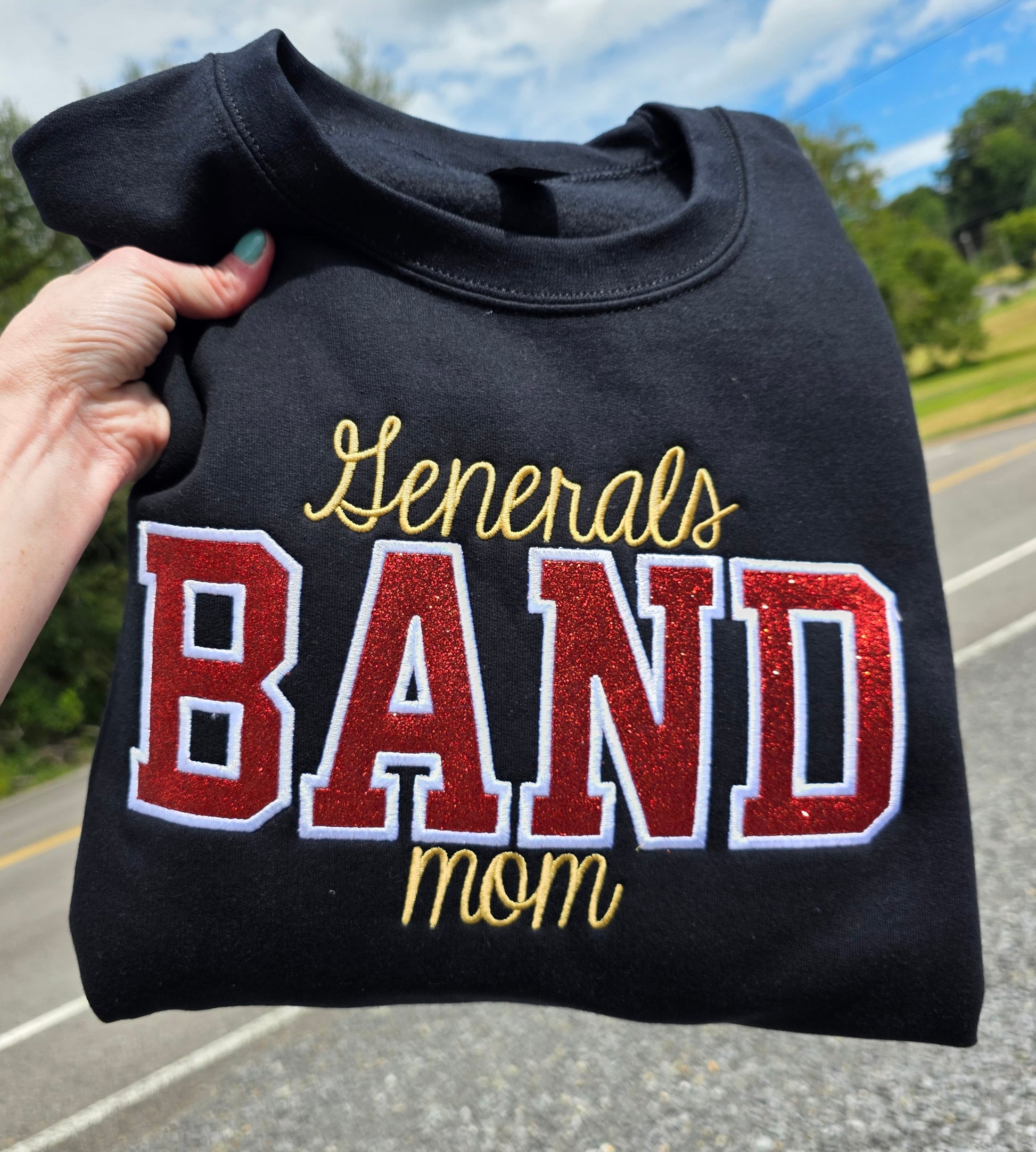 Lee Generals Band Mom Embroidered Sparkle Crewneck