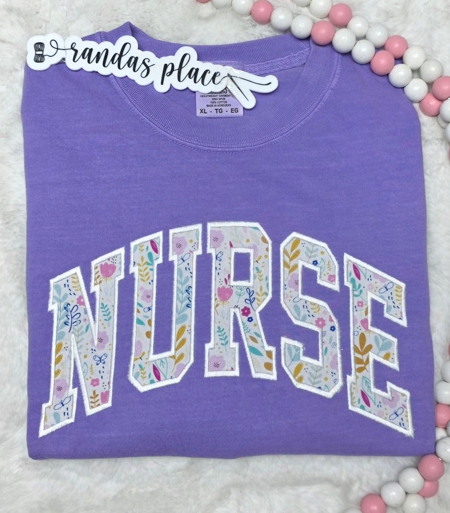 Nurse Floral Applique Violet Tee