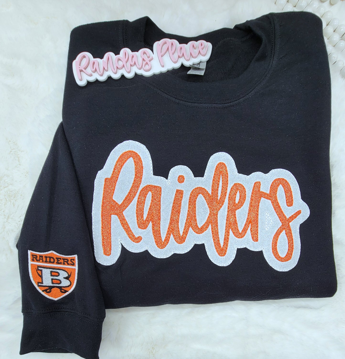 Raiders Sparkle Script Crewneck