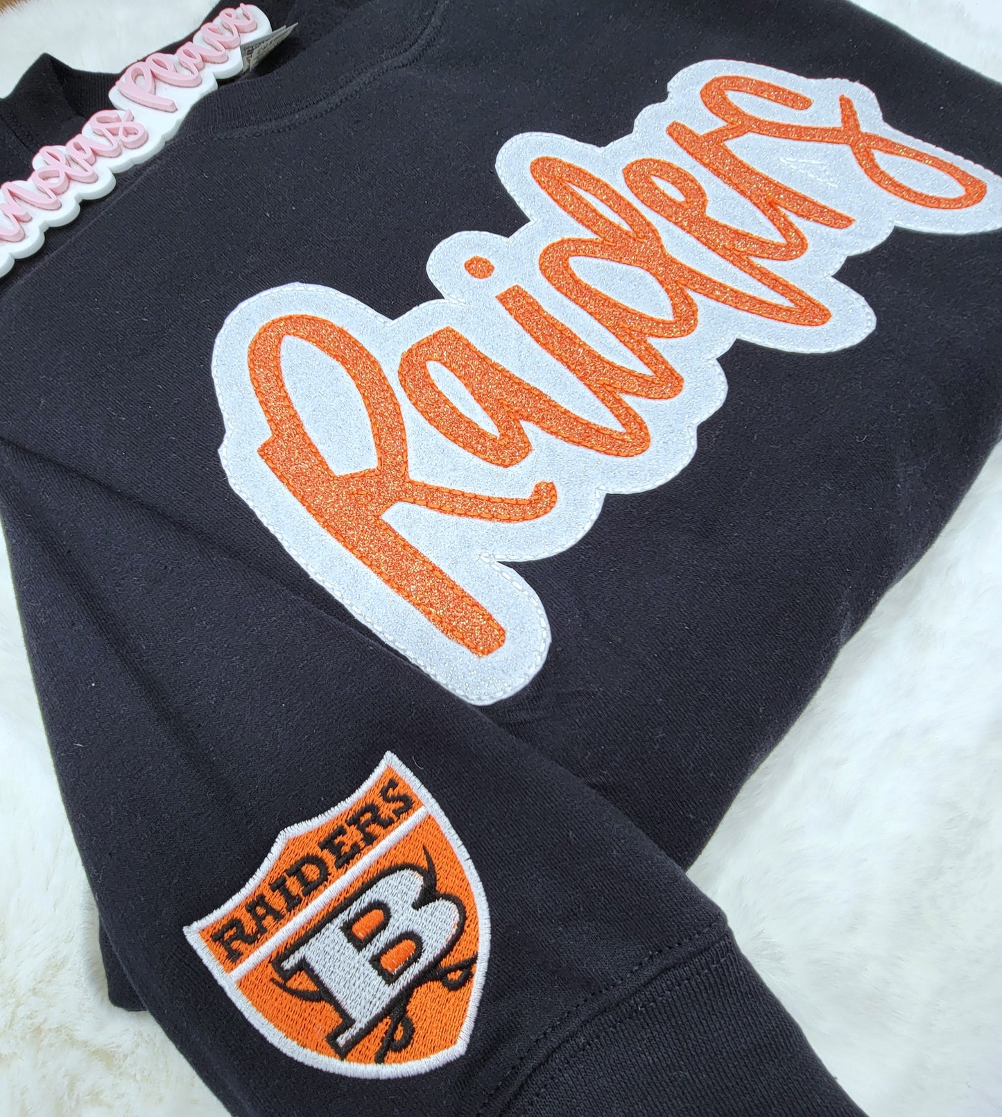 Raiders Sparkle Script Crewneck