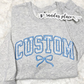 Custom Bow Light Blue Floral Applique Crewneck
