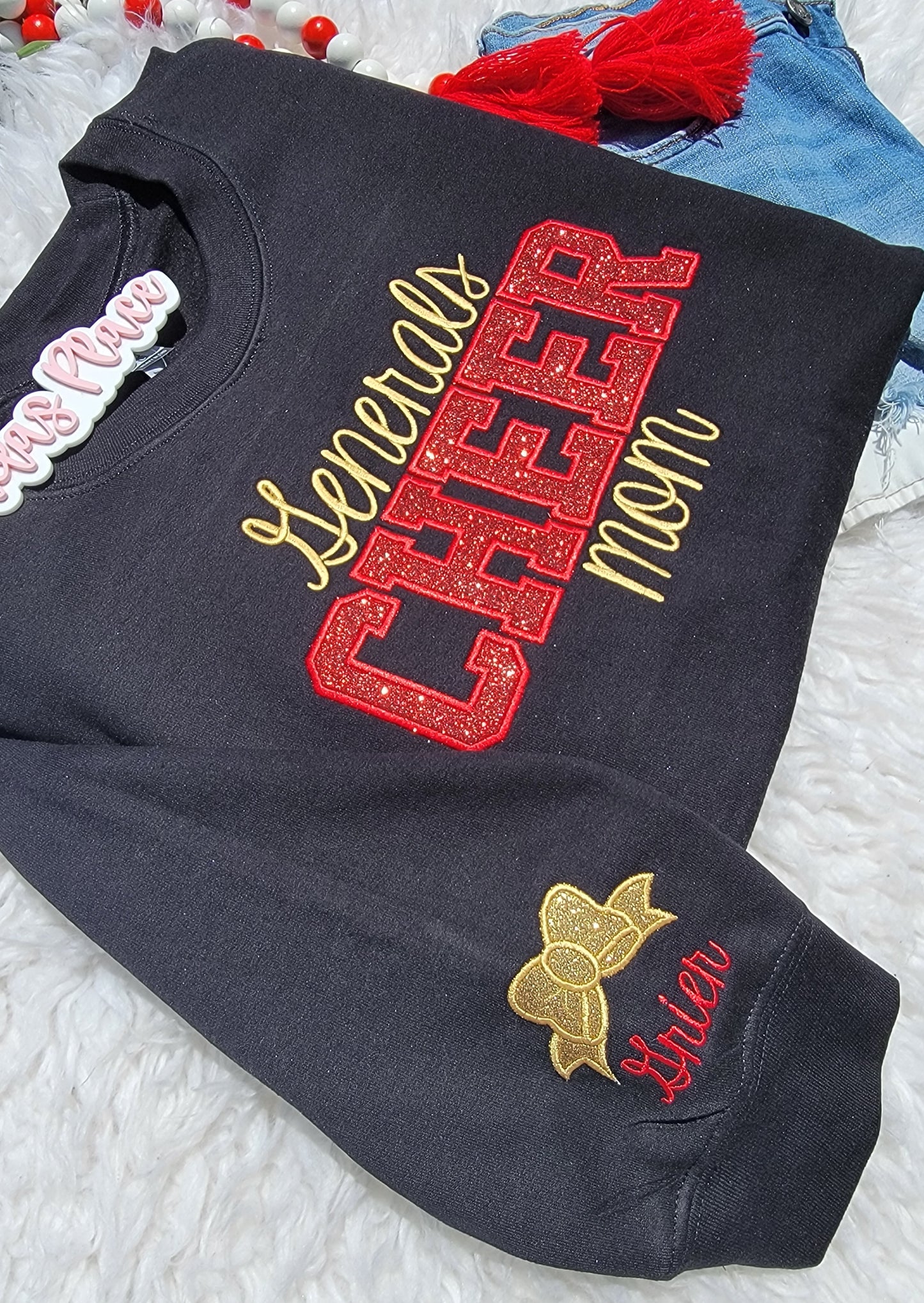 Generals Cheer Mom Sparkle Crewneck