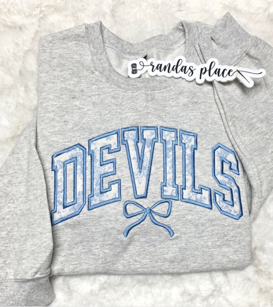 Devils Bow Light Blue Applique Crewneck