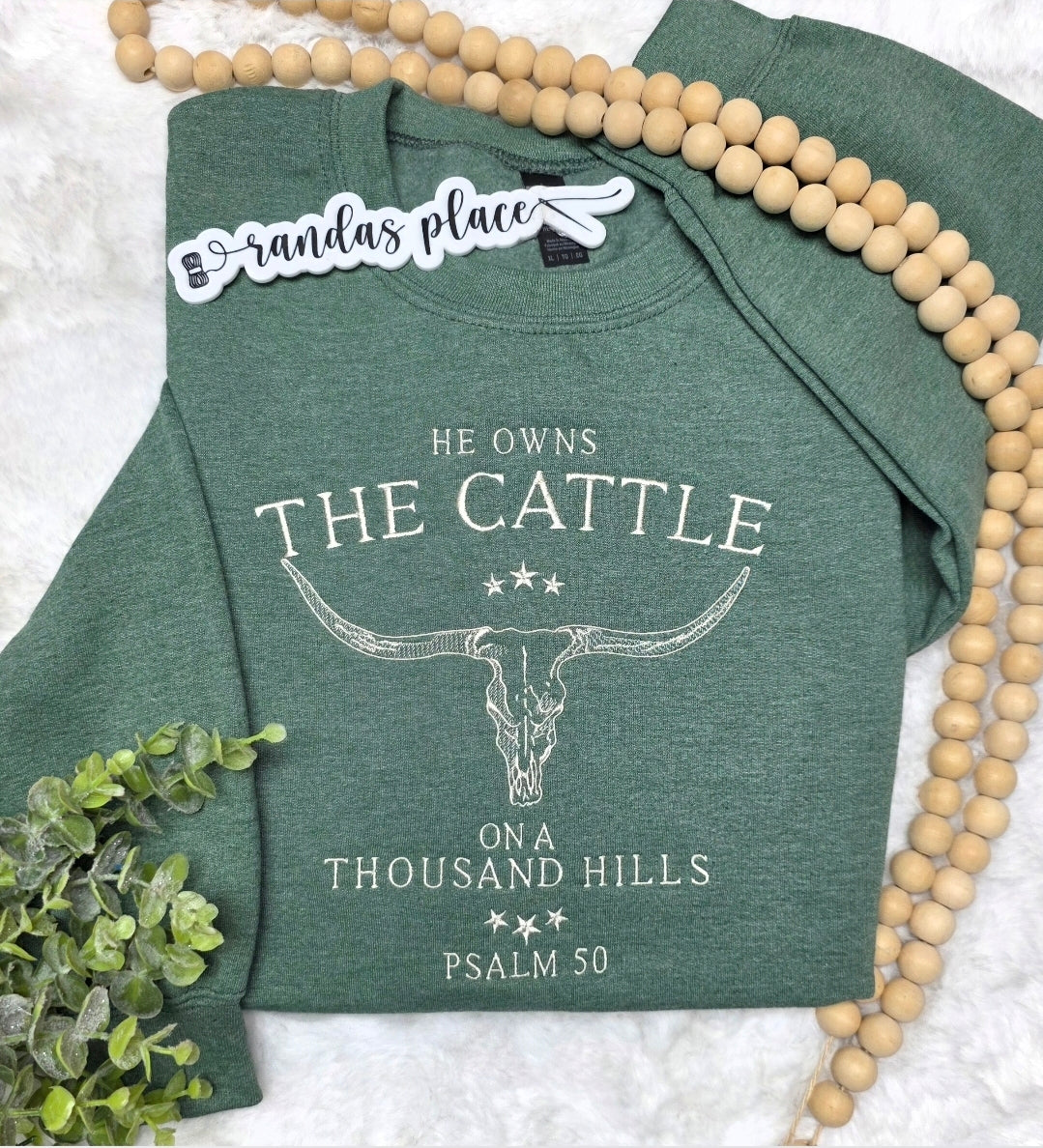 He Owns the Cattle on a Thousand Hills, Psalm 50 Embroidered Crewneck