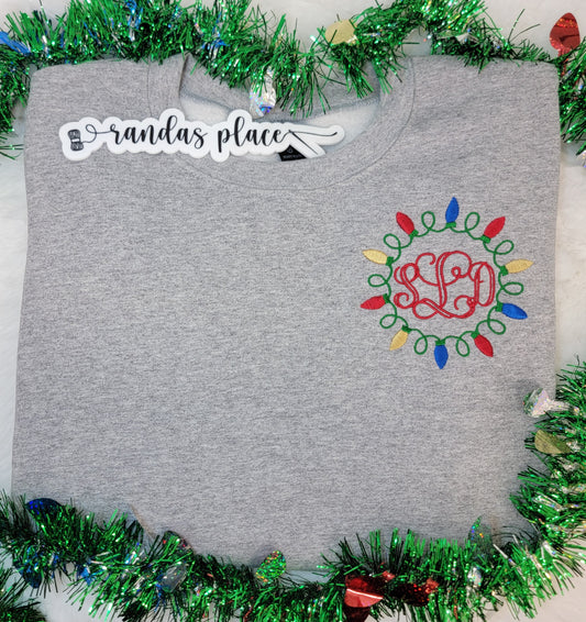 Christmas Lights Monogram Crewneck