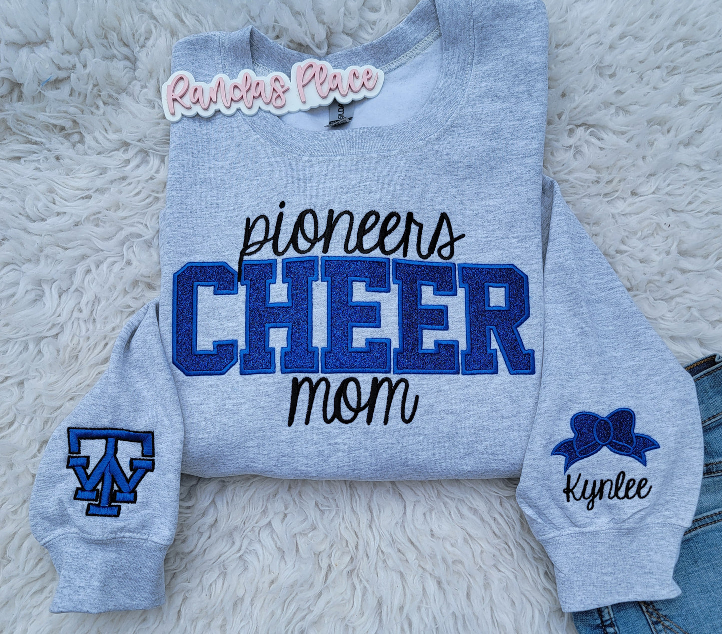 Thomas Walker Pioneers Cheer Mom Sparkle Crewneck