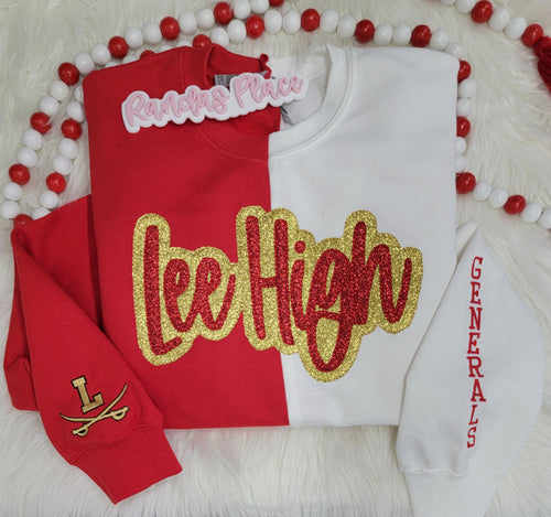 *FUNDRAISER*Lee High Split Sparkle Red & Gold Crewneck