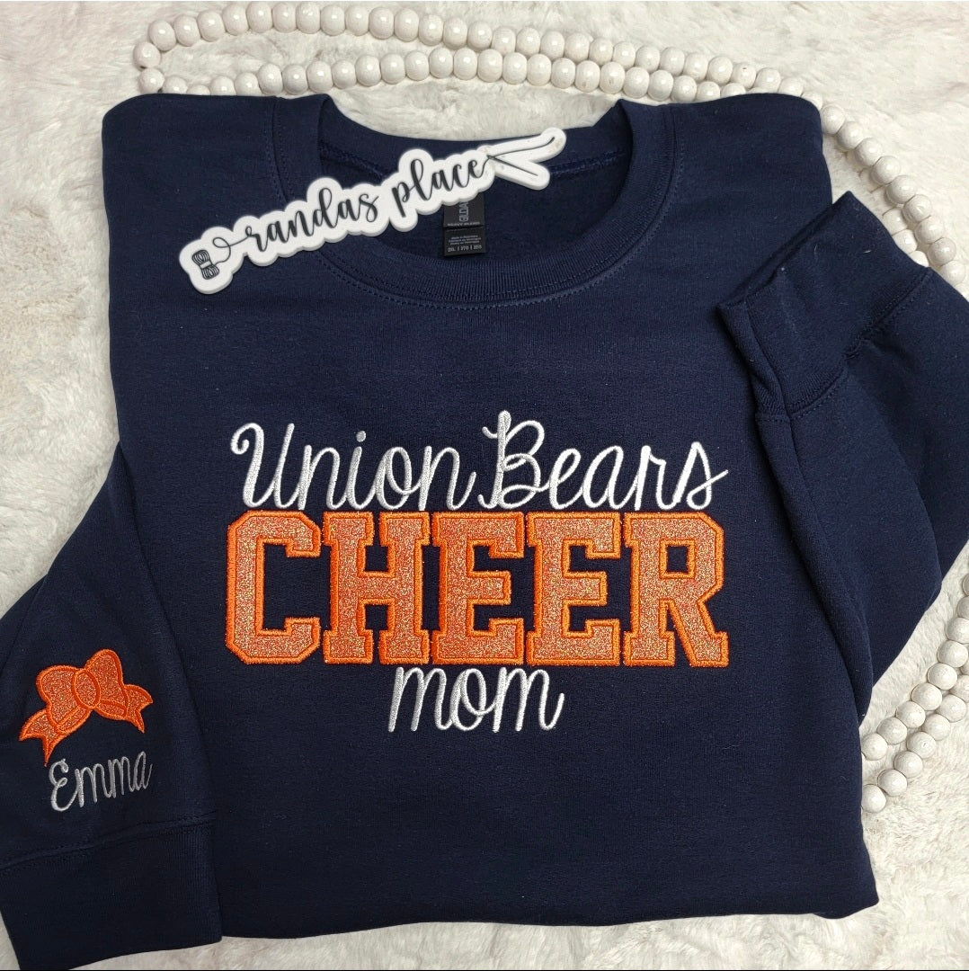 Union Bears Cheer Mom Sparkle Crewneck
