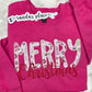 Merry Christmas Applique Side Bow Pink Embroidered Crewneck