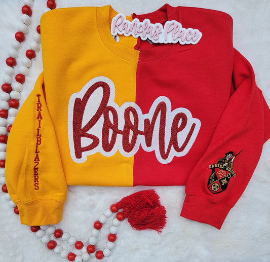 Boone Split Sparkle Red & Gold Crewneck