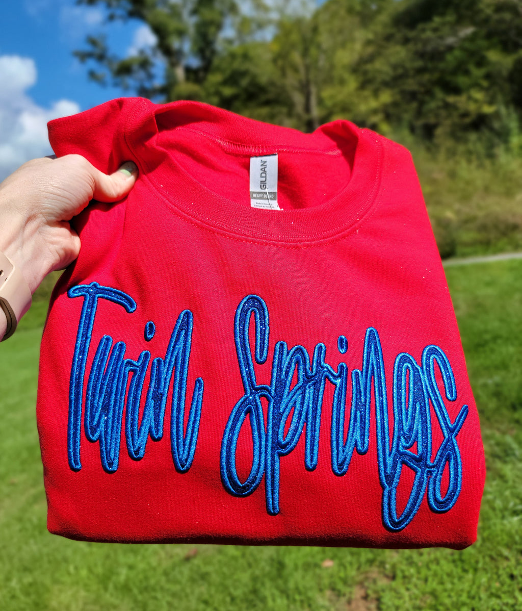 Twin Springs Satin Script Sparkle Crewneck