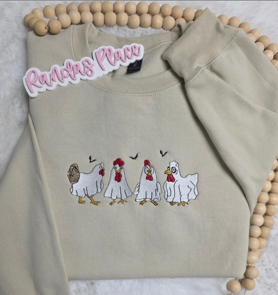 Funny Farm Halloween Chicken Ghost Crewneck