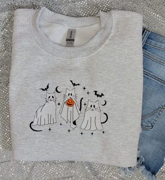 Ghost Cat Trick or Treat Halloween Sweatshirt
