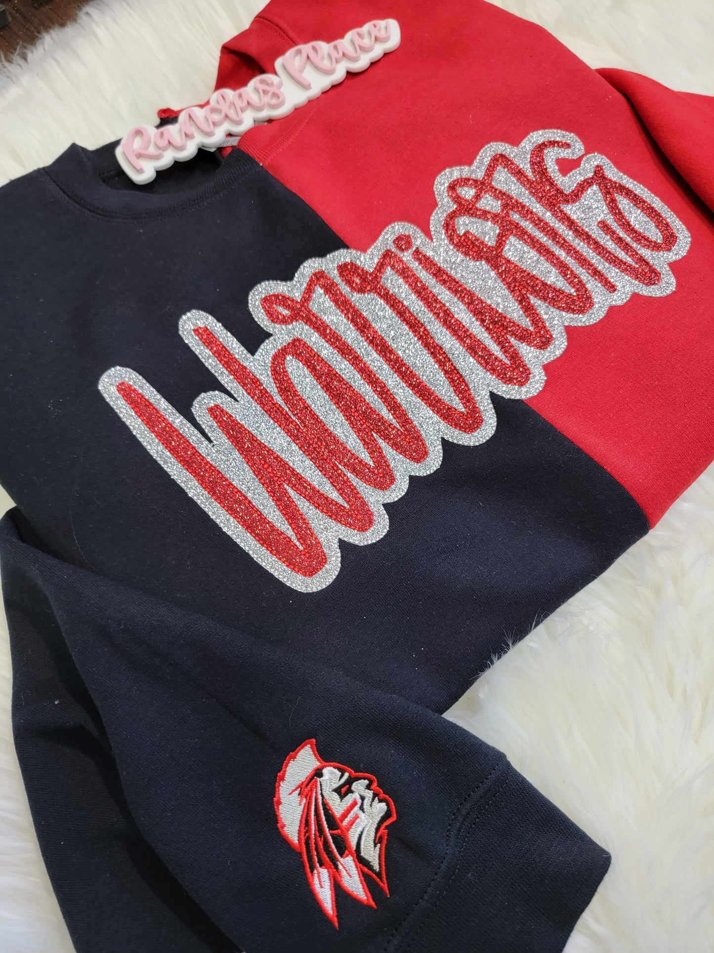 Central Warriors Split Sparkle Red & Black Crewneck