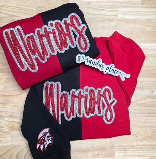 Central Warriors Split Sparkle Red & Black Crewneck
