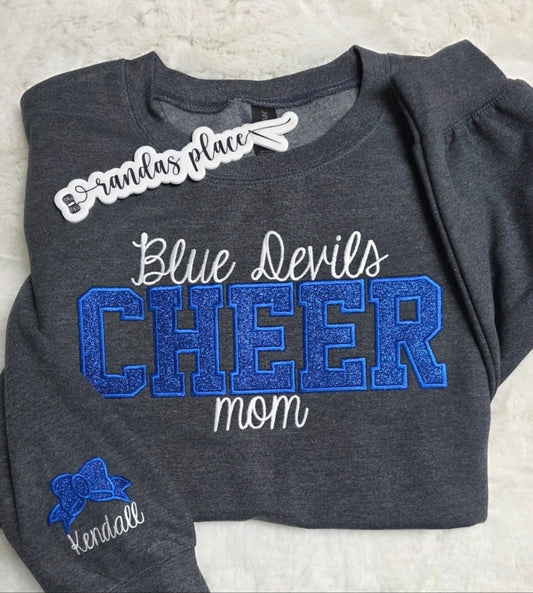 Blue Devils Cheer Mom Sparkle Crewneck
