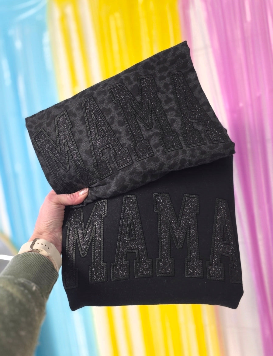MAMA Black-on-Black Embroidered Tee & Sweatshirt