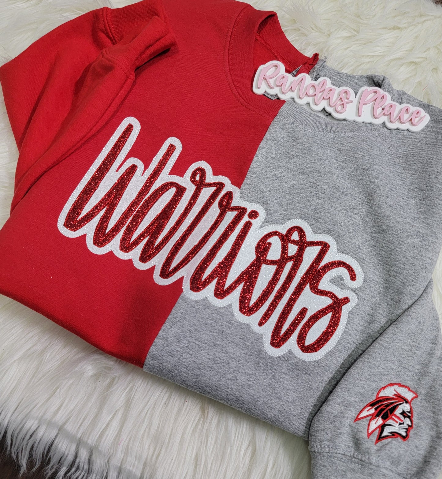 Central Warriors Split Sparkle Red & Gray Crewneck