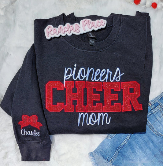 Pioneers Cheer Mom Sparkle Crewneck