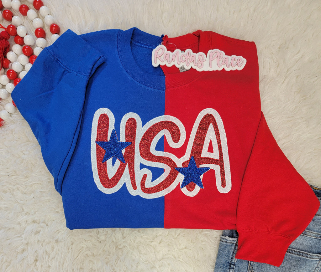 USA July 4th Split Sparkle Crewneck