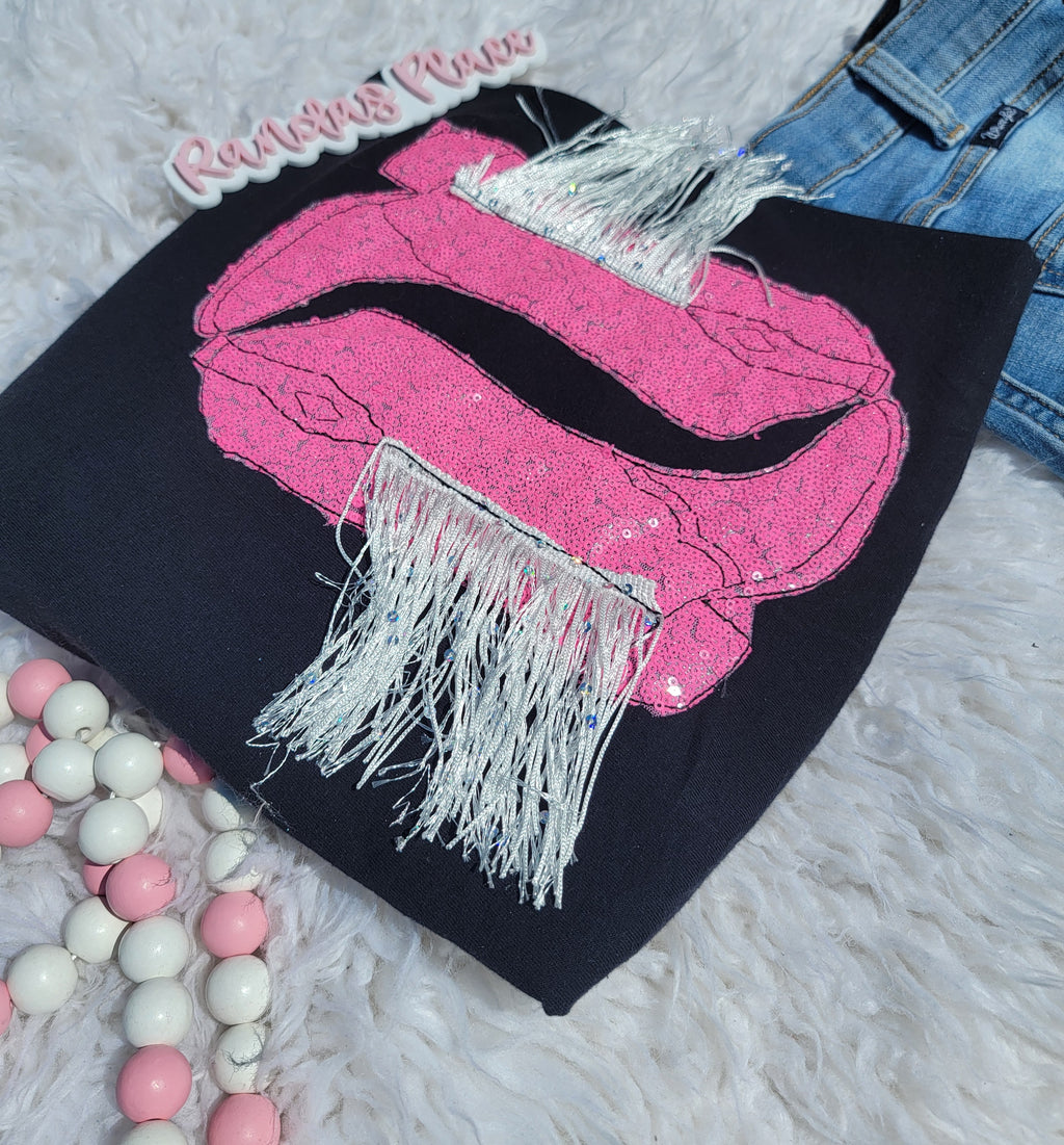 Black & Pink Sparkle Boot Tee