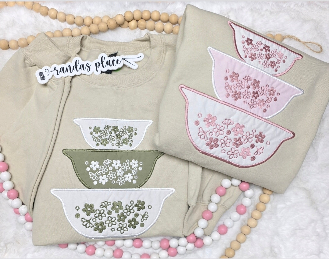 Floral Vintage Bowl Embroidered  Floral Crewneck