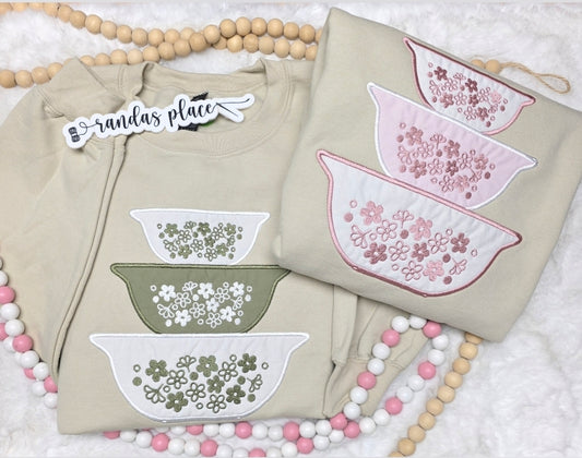 Floral Vintage Bowl Embroidered  Floral Crewneck