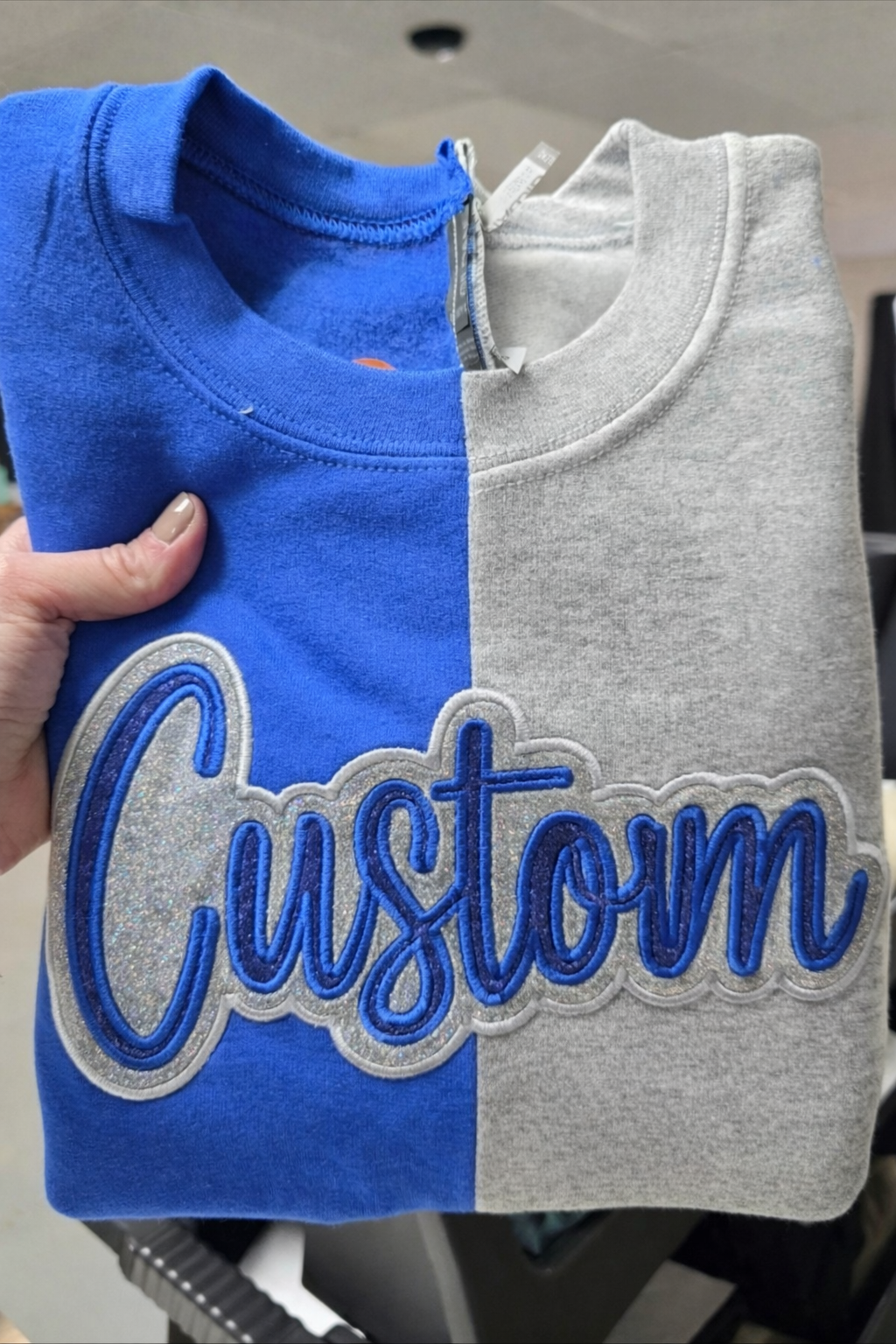 Custom Split Sparkle Crewneck Sweatshirt