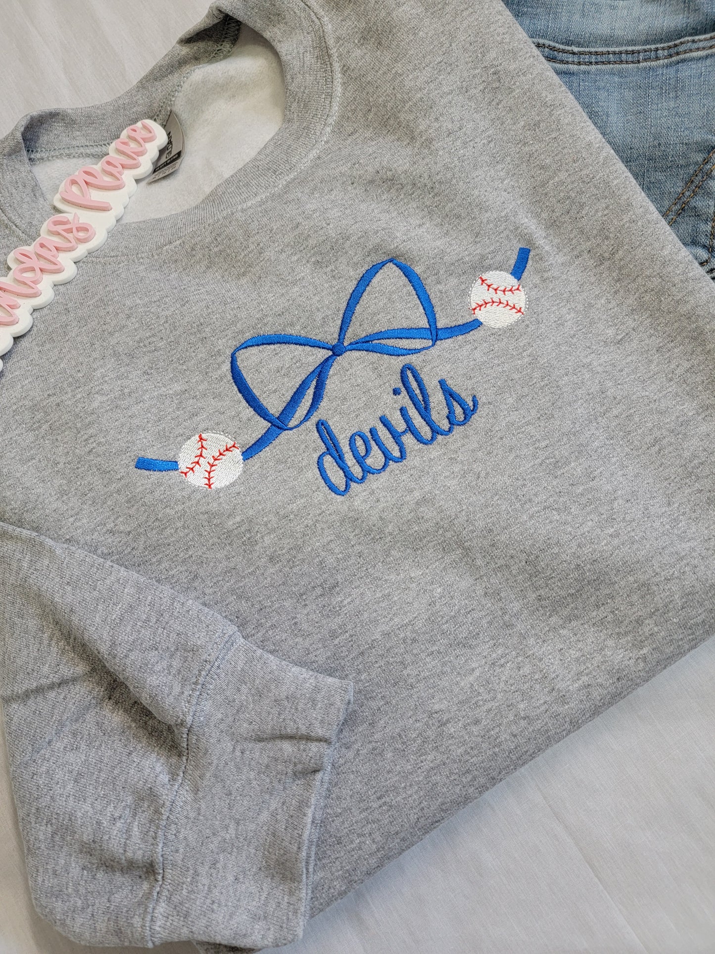 Devils Baseball Bow Crewneck