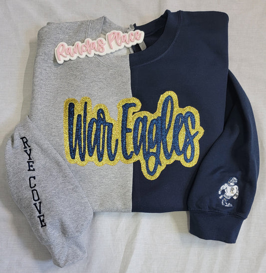 War Eagle Split Sparkle Navy & Gray Crewneck