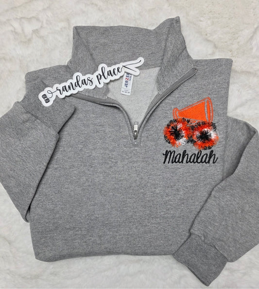 Custom Cheer Fringed 1/4 Zip Pullover – Personalized Megaphone & Pom Design